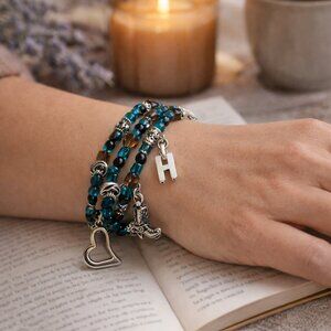 Triple-Wrap Western Bracelet – Turquoise, Amber & Silver with Charms